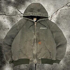 Vintage Carhartt Olive Green Canvas WorkWear Jacket with Distressed Details